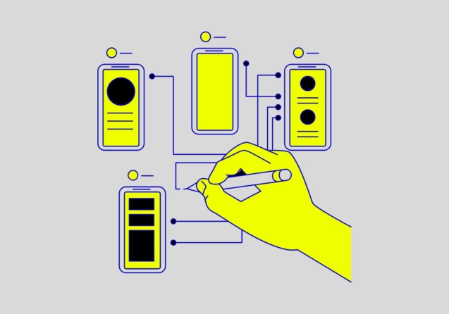 A flowchart illustrating the 5 stages of the Mobile App Development Process from planning to launch.