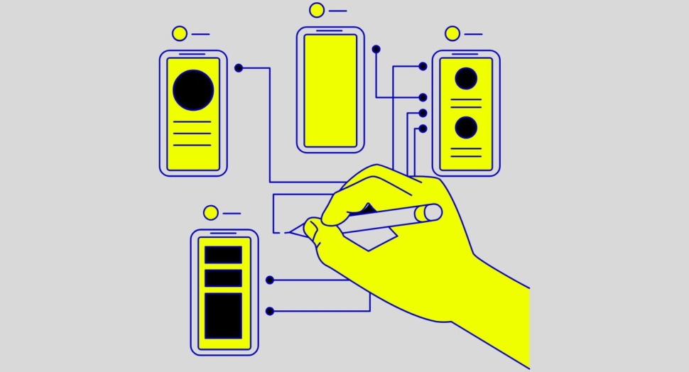 A flowchart illustrating the 5 stages of the Mobile App Development Process from planning to launch.